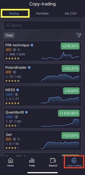 Following Now Implemented Into Top Coin Miners Mobile App Copy Trading Experience - 1